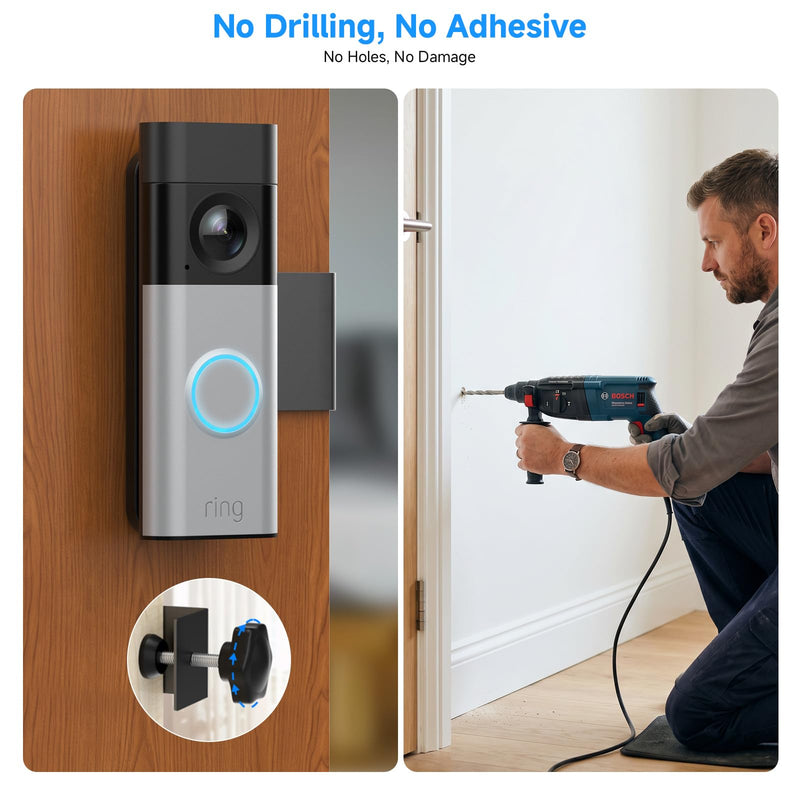 No Drill Anti-Theft Mount for Ring Battery Doorbell/Plus/Pro 2nd Gen(2026 Release), Adjustable Metal Door Clamp Holder for Ring Camera Doorbell, Doorbell Mounting Bracket for Apartment & Rental