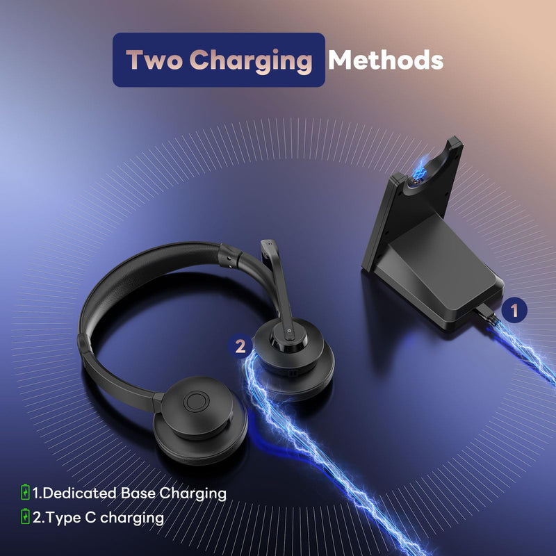 Wireless Headset with Mic for Work, Bluetooth Headset, Mic Clear Calls, Wireless Headphones with AI Noise Cancelling Microphone (Bluetooth 5.3 & Mic Mute), USB Dongle, for PC/Zoom/Office Black