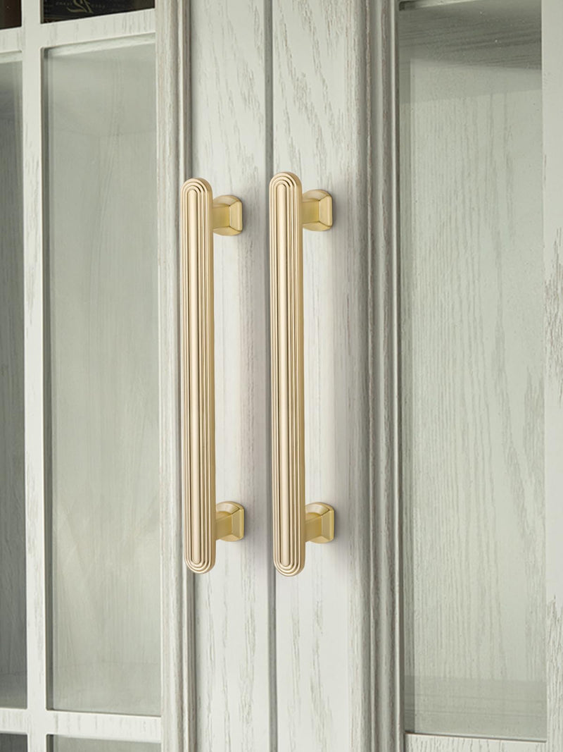 SORWDUREM 5 Pack 5 Inch(128mm) Brushed Gold Cabinet Pulls Drawer Pulls Kitchen Hardware Cupboard Kitchen Hardware Cabinet Handles 5"(128mm) Hole Center