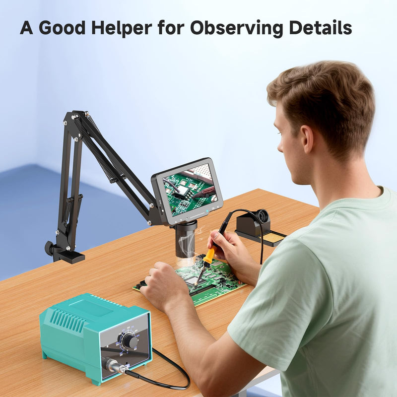 5" LCD Digital Soldering Microscope with Flexible Stand, 1000X Magnification for Electronics Repair & Coins, 1080P PC View, 8 LEDs (Micro SD Card Not Included)