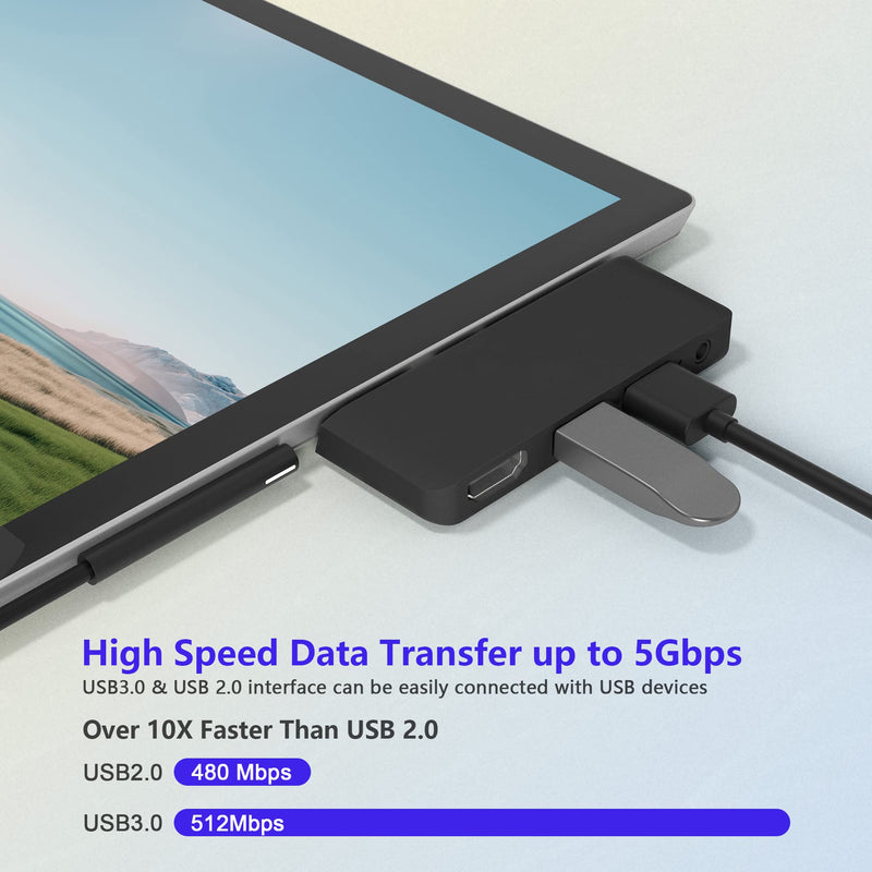 Microsoft Surface Go Docking Station, 4-in-1 Accessory with 4K HDMI + USB 3.0 Port Hub + 3.5mm Audio Adapter for Surface Pro and Go