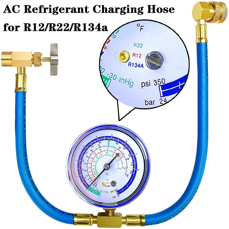 Refrigerator Freon Recharge Hose with Gauge Kit-A/C R134a R12 R22,Universal Retrofit Valve,with BPV31 Bullet Piercing Tap Valve,R134a Self-Sealing Adapter for Home/Car A/C Refrigerant System (5) 5