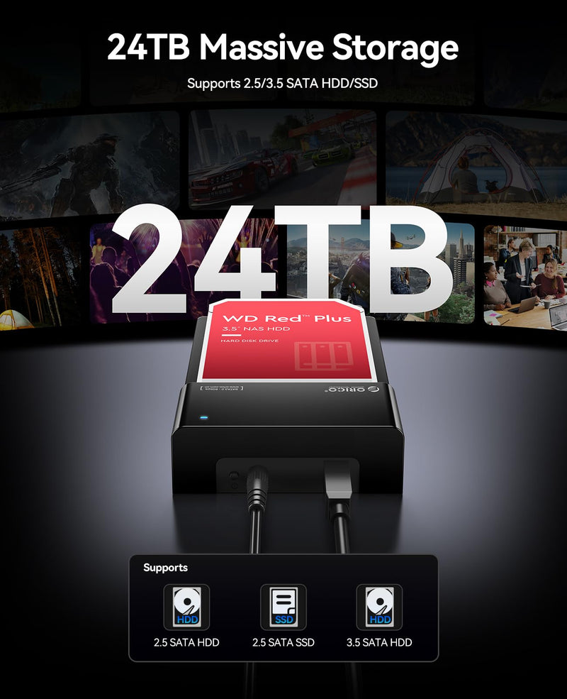 ORICO External USB 3.0 to SATA Hard Drive Lay-Flat Docking Station for 2.5 or 3.5in HDD, SSD Up to 24TB [Support UASP]