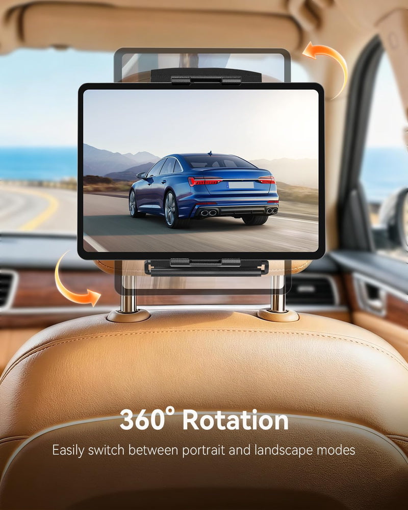 OHLPRO Tablet Holder for Car Headrest, 360° Rotating Tablet Mount for Back Seat with Velcro Strap, Tesla Model 3/Y, SUVs, Sedans & Minivans, Fits 5–13" iPad & Phones, Road Trip Essentials for Kids