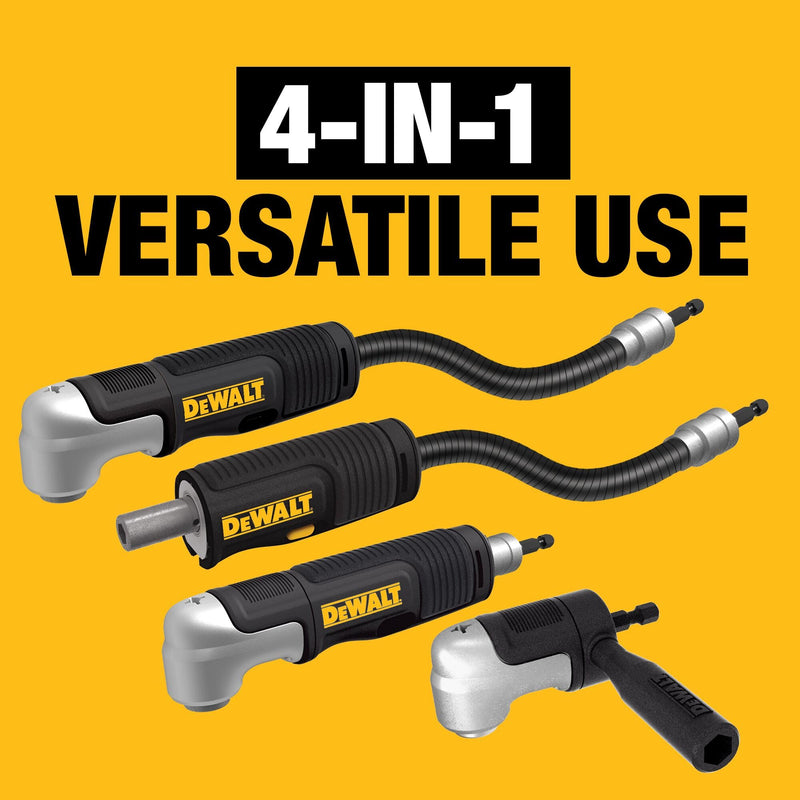 DEWALT Right Angle Drill Attachment, 12 in 90 Degree Drill Adapter, Compact 4-in-1 Modular FLEXTORQ Impact Ready Straight Flexible Shaft (DWAMRASETFT) 12-Inch