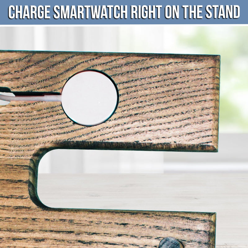 BarvA Rustic Phone Docking Station Desk Organizer | Night Stand Electronics Charging Station | Dresser Smart Watch Earbuds Phone Stand | Nightstand Organizer for Men | Bed Room Decor Gifts for Men Weathered Gray