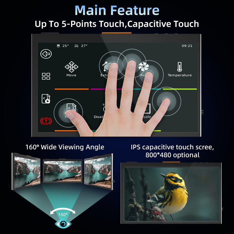 BIGTREETECH HDMI5 V1.2 Touchscreen Monitor 5 inch IPS LCD Display 800×480 for Raspberry-Pi 4B/3B, BTT Pi V1.2/Pi 2 Compatible with SKR Mini E3 V3.0/Octopus/Manta M4P/M5P SKR 3 to Running Klipper