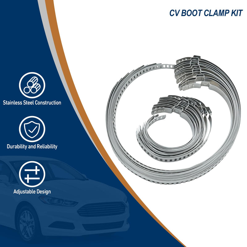 24PCS CV Boot Clamp Kit, Stainless Steel Universal Adjustable CV Axle Joint Boot Crimp Clamp Tool Kit with Adjustable Ear Type(12pcs Small + 12pcs Large)