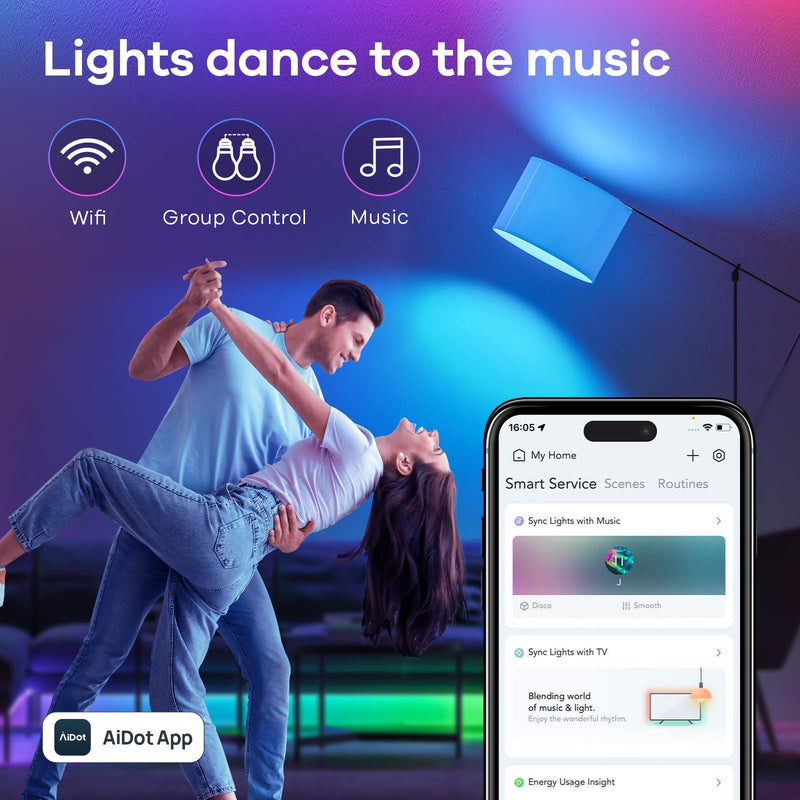 Linkind Matter Smart Light Bulb, WiFi Smart Bulbs, Work with Apple Home, Siri, Alexa, Google, SmartThings, AiDot, RGBTW Color Changing Bulbs Mood Lighting, Music Sync, A19 E26 60W, 2.4Ghz WiFi 6 Pack 6 Pack Matter-enabled