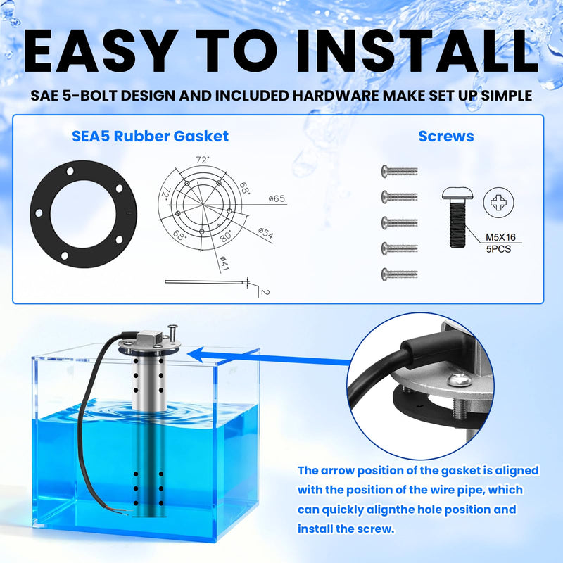Sewage Level Sensor，Marine Holding Tank Level Sensor, Stainless Steel Fuel Water Level Sending Unit for RVs, Marine Holding Tanks, Boats, Vehicles，Generators (240-33 ohms Sender, 6"(150mm)) 6"(150mm) 240-33 ohms Sender