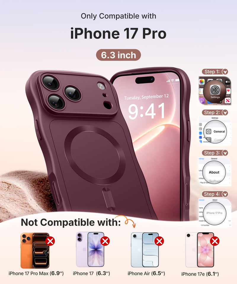 CAPRARO Magnetic for iPhone 17 Pro Case Cute Wave, Wine Red | Full Camera Protection, Compatible with MagSafe , Military-Grade Drop Protection, Wave Frame, Phone Case for iPhone 17 Pro For Iphone 17 Pro 6.3 inch