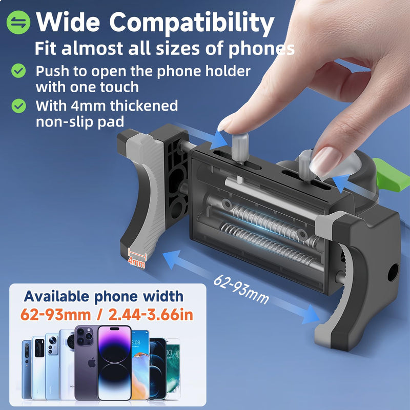HEMMOTOP Suction Cup Car Phone Holder, 12in, Metal | Vibration Resistance, Heavy Duty, 360° Rotation, Strong Suction for Windshield, for iPhone All Smartphone & Cars Truck Clamp