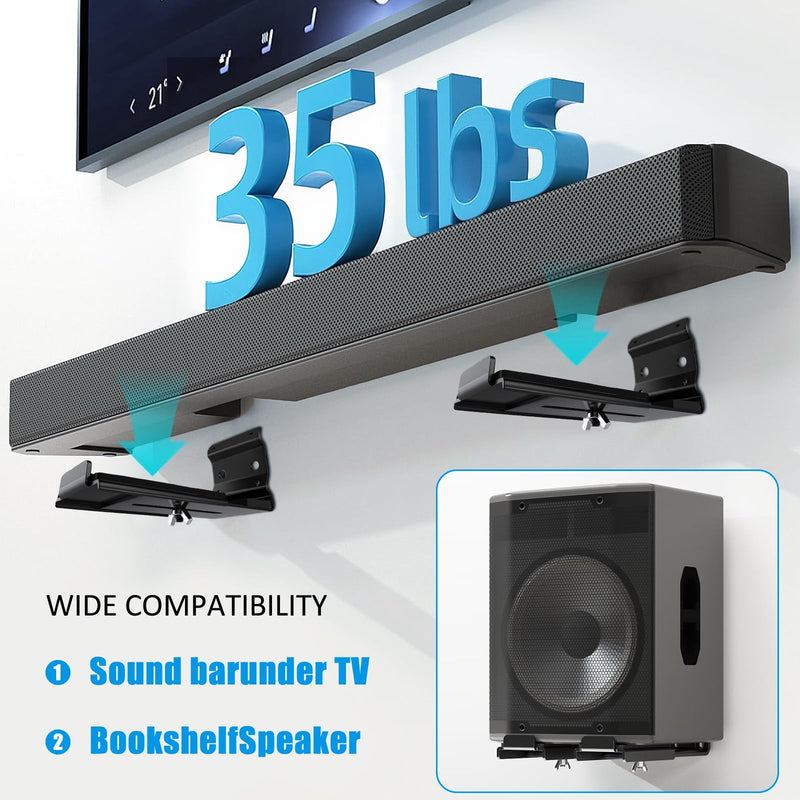 Soundbar Wall Mount NO Stud Easy Install - Fits Samsung, Sony, Bose & All Brands, Adjustable Depth 3.74"-5.71", Anti-Slip EVA Pads