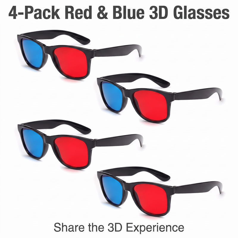 4 Pcs Red and Blue 3D Glasses Universal TV Movie Dimensional Video Frame 3D Glasses DVD Game Glass 3D Style Glasses for 3D Movies Games, 3D Viewing Glasses, Televisions and Video