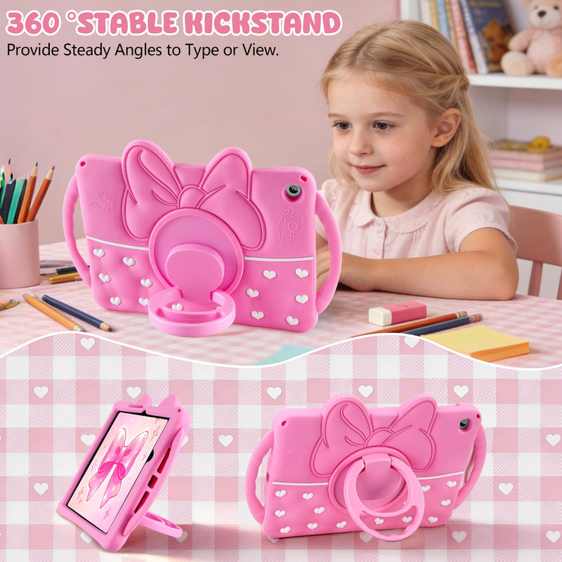 SAMONPOW for Galaxy Tab A11+ Plus Case 11 Inch Galaxy Tab A9 Plus Kids Case | Cute Bow Heart Silicone Cover Samsung Galaxy Tab A11+/A9+ Tablet Case 2025/2023 for Girls Teen with Rotating Stand Handle Hot Pink for Samsung Galaxy Tab A11+/A9+ Plus