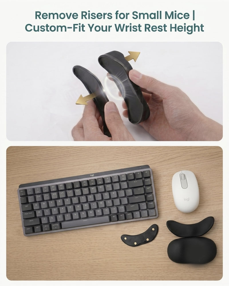 Height-Adjustable Mouse Palm & Wrist Rest, Magnetic Gliding Dual Support | Ergonomic Carpal Tunnel Support, Pain Relief, Anti-Fatigue, Easy Glide, Office, Computer, Laptop, Gaming, Right-Handed, Black