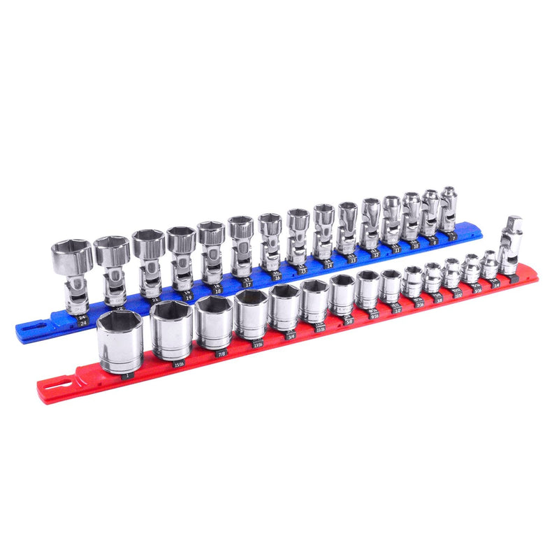 Ernst Manufacturing - 8411-Red-3/8 8411 8-Inch Socket Organizer with 9 3/8-Inch Twist Lock Clips, Red 3/8-Inch Twist Clips