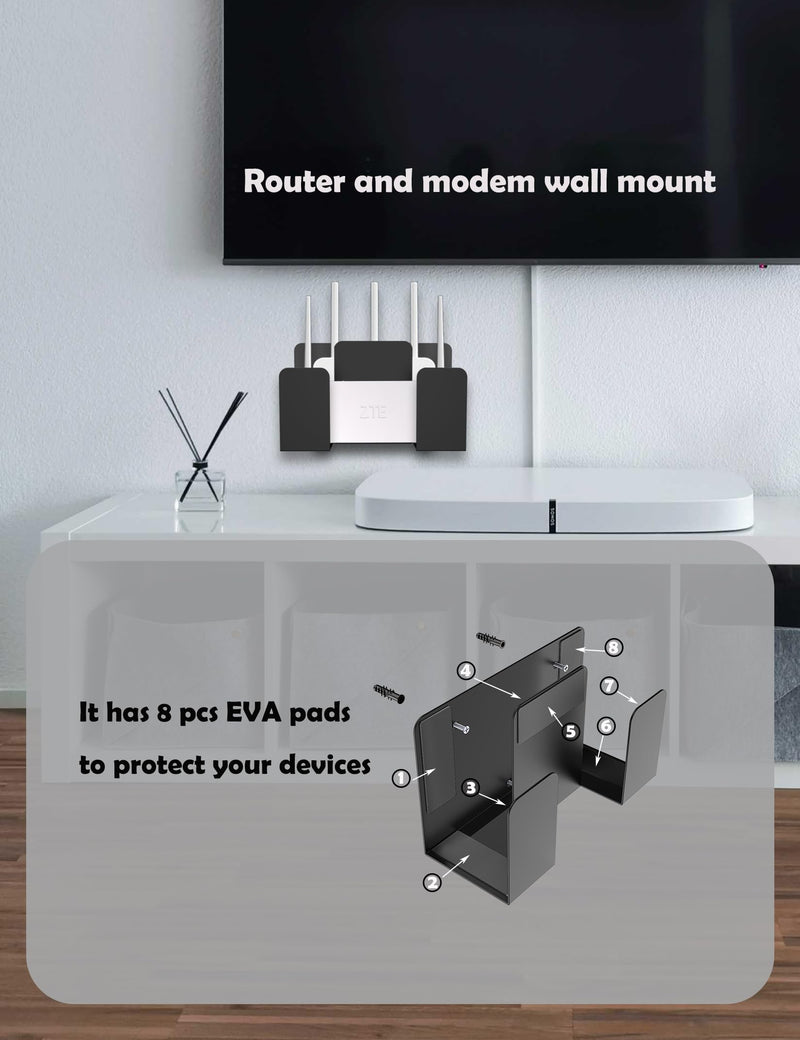 Universal Wall Mount for Laptop/Keyboard/Tablet/Kindle/Router/Modem/Cable Box Wall Shelf Holder Organizer Fit for Electronics Desk Side& Bedside Storage (Black) Black