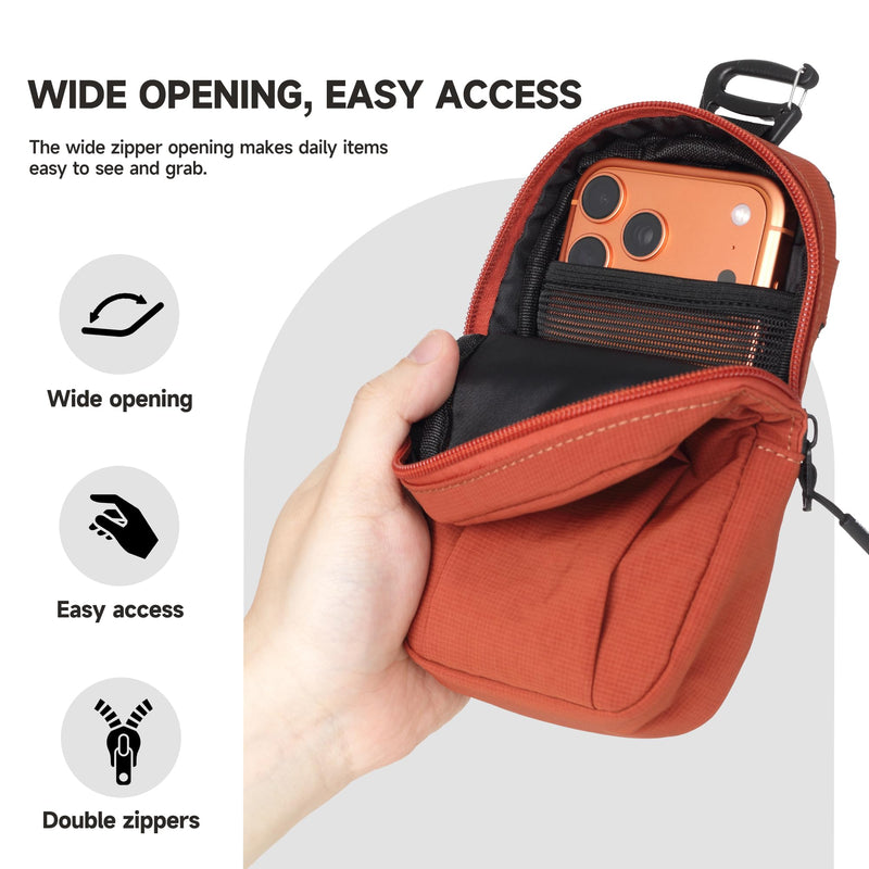 AMBITFUL Backpack Shoulder Strap Pouch - Smartphone Strap Pack,Orange | 3.94 x 1.57 x 7.09 inches, Waterproof Backpack Strap Pocket for Small Crossbody Bag for Sports Hiking Camping, Orange
