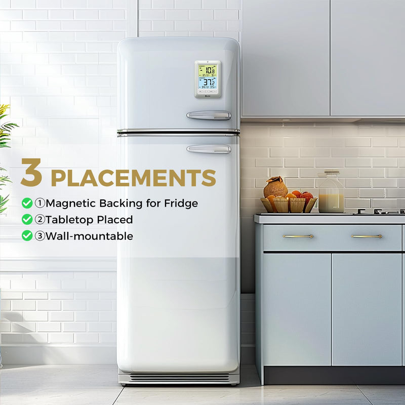 Refrigerator Thermometer with Alarm, Digital Wireless Fridge and Freezer Thermometer, Max Min Temperature Records with Magnetic & Stand Options for Home Restaurant