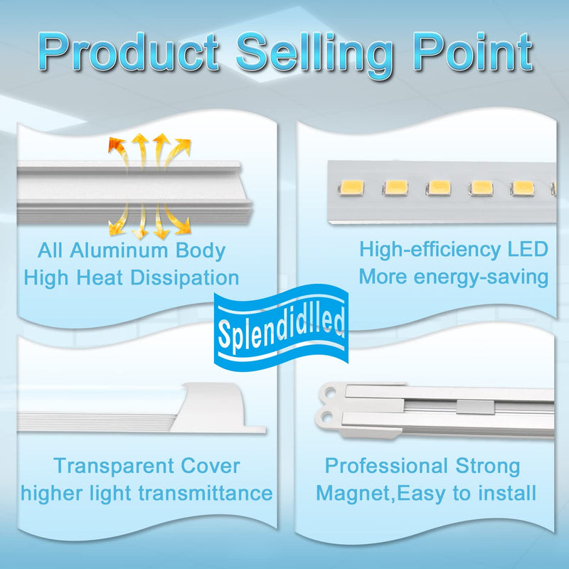 4FT Magnetic LED Retrofit Kit,Recessed T8T10Fluorescent Light Retrofit LED Light Tube,Panel Light,Troffer Quick Retrofit LED Light Kit ,No Professional Tools Required,36w, 5000K White light (2 pack) 4ft-5000k-2pack