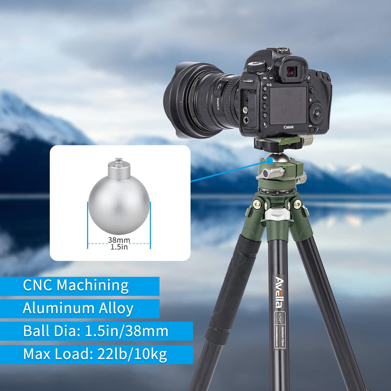 Avella V1 DSLR Camera Tripod Ball Head 38MM, 360 Degree Swivel,U-Shaped Groove Design, for Canon Nikon Sony Olympus Panasonic DSLR Camera-Green