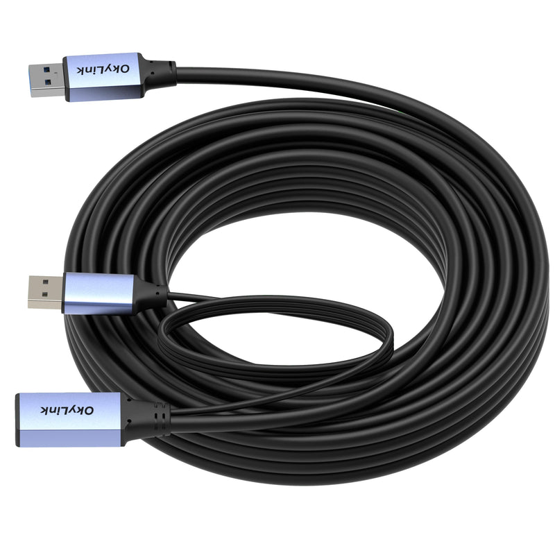 OkyLink Active USB 3.0 Extension Cable A to A, Male to Female 30ft | 10m, 3.2 Gen1, with Power Cable, 5Gbps, Plug and Play,for Long Range CCTV, Scanner USB3.0(5Gbps) 32ft (10m)