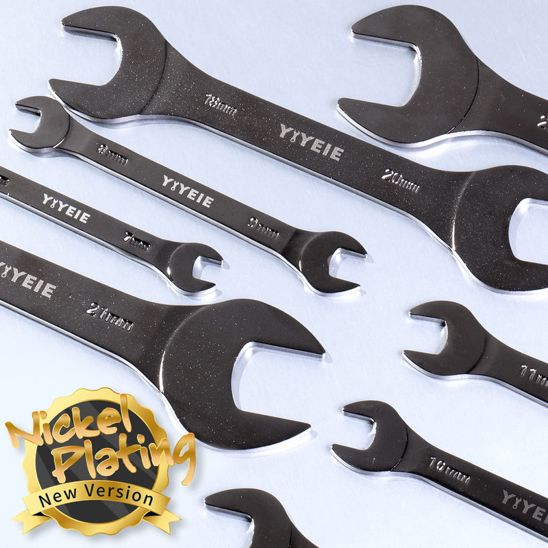 9Pc. Super Thin Wrench Set, SAE 1/4" to 1-1/16", Nickel Plating, CR-V Steel, Ultra-Slim Open End Wrench Set with Rolling Pouch SAE 9PCS Black Nickel Plating