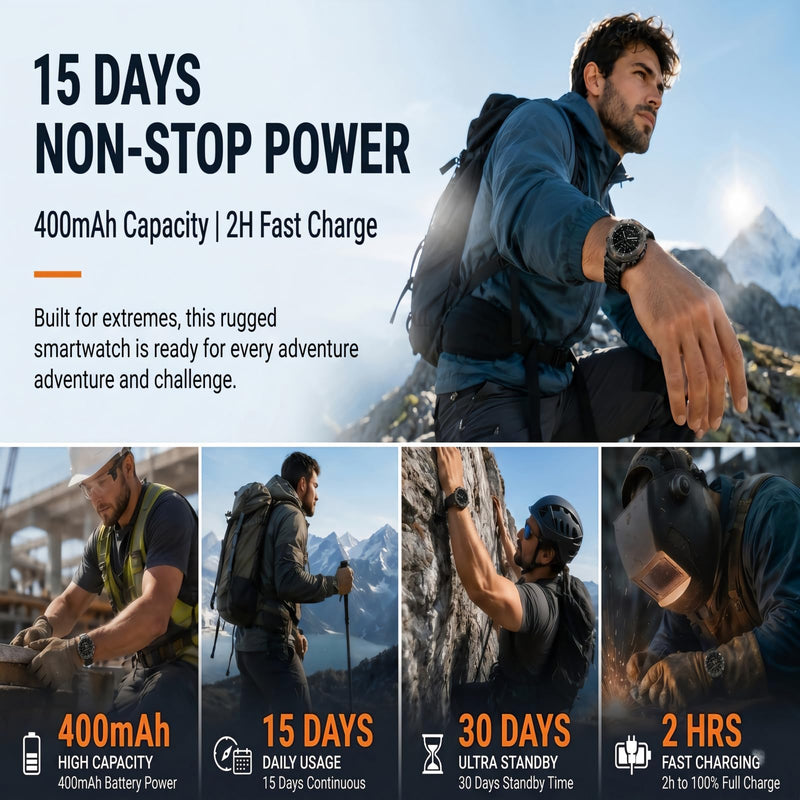 WalkerFit Rugged Smart Watch for Men, 1.43" AMOLED 5ATM Waterproof, 2 Bands | Bluetooth Calling, Fitness Tracker, 15-Day Battery, 178+ Sports Modes, Heart Rate, Sleep & SpO2 Monitor, For Android & iPhone Black