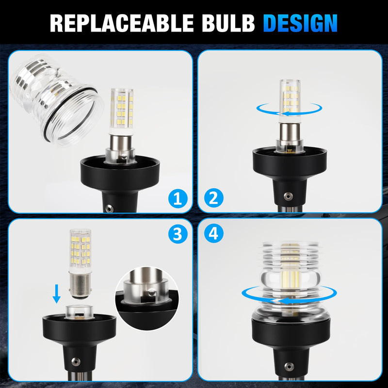 9 Inch Stern Light Bimini Top Anchor Light, LED Pontoon Navigation Lights Waterproof IP67, 3 NM Visibility White Fold Down Rear Boat Lights for Jon Boat, Small Boats, Fishing Boats (12~24V) 9 Inches