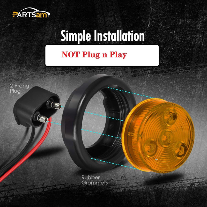 Partsam 10Pack(5 Amber + 5 Red) 2" 4LED Round Trailer Side Marker Light Grommet Flush Mount, [DOT Approved] Sealed 2 inch Clearance Lights with Reflex Lens for Truck RV Camper, IP67 Waterproof, 12V Amber/Red