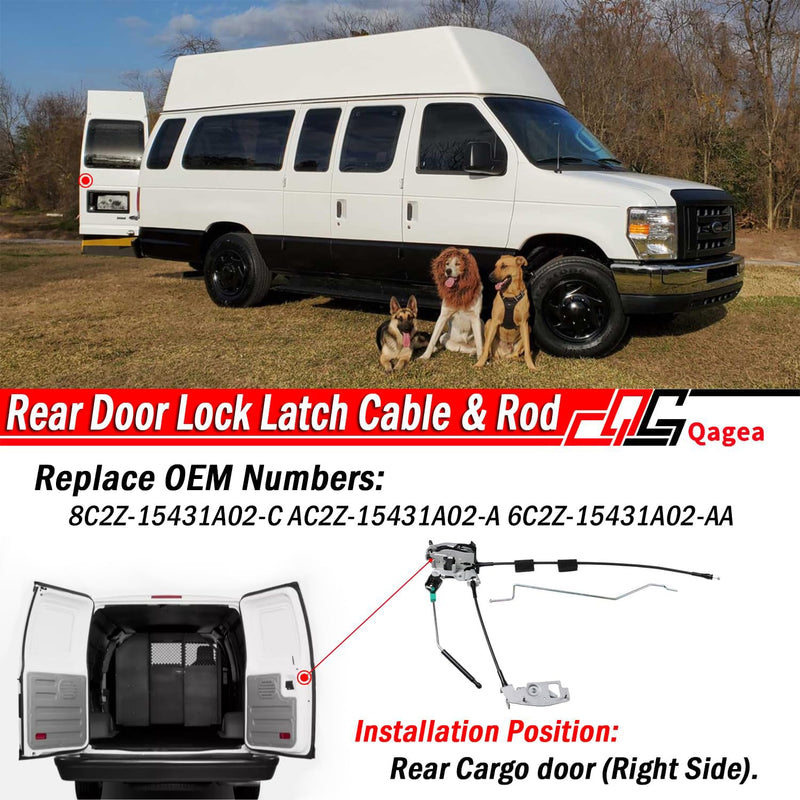 Rear Door Lock Latch Cable & Rod - Right Passenger Side - Fit for 1992-2019 Ford E150 E250 E350 E450, Back Cargo Door Latch Cables Kit Replaces# 8C2Z-15431A02-C AC2Z-15431A02-A 6C2Z-15431A02-AA Rear Right Passenger Side