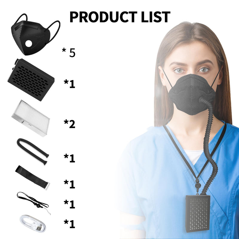 Electric Wearable Air Purifier Maskes,Air Supply,With HEPA Filter,for Dust Work,Painting, Machine Polishing, Welding Black