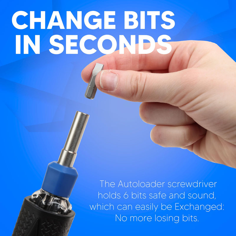 Screwdriver Multi Tool Magnetic | Multi-Bit Auto Loading Barrel Patented | Ergonomic Anti-Roll Handle With Rotating Collar | Industrial High-Grade Bits | Award Winning Design