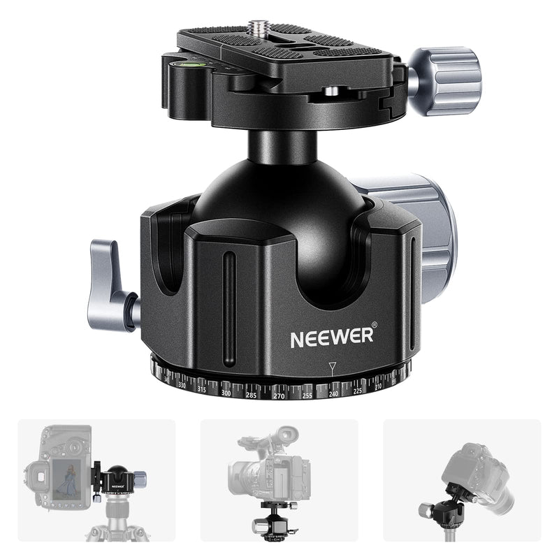 Neewer Low Profile DSLR Camera Tripod Ball Head, 44mm All Metal Panoramic Camera Mount Tripod Head with 1/4” Quick Release Plate for DSLR Camera/Camcorder, Tripod, Monopod, Slider, Max Load 55lb/25kg