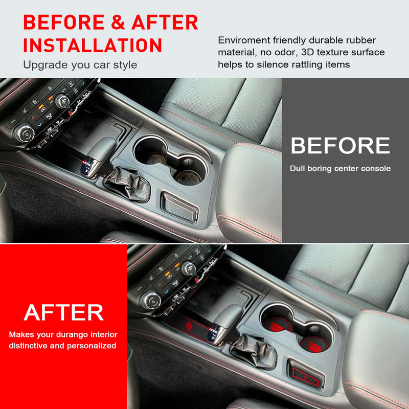Cup Holder Inserts for Dodge Durango Accessories 2021 2022 2023 2024 2025 2026 Center Console Mat Custom Fit Silicone Cup Liners Pads Interior Decoration (5pcs/Set, Red) 2021+