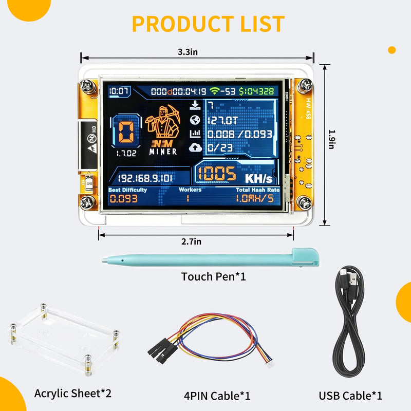 Bitcoin Miner, NerdMiner 1000KH/s ESP32 BTC 2.8" Solo Miner, Low Power Display Crypto Miner for Educational Research