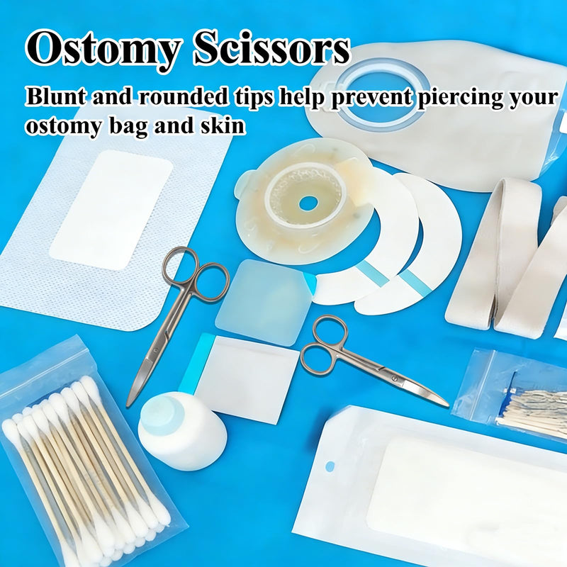 2 Pack Premium Ostomy Scissors, Curved Blunt-Tip Medical Scissors Surgical Steel Shears, Small Bandage Scissor for Stoma Bag & Bandage Care, Nursing, Home & Veterinary Use Sliver a 2
