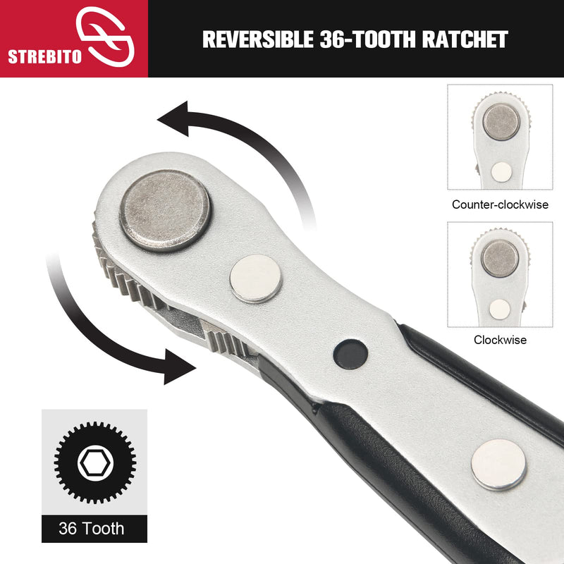STREBITO Mini Ratchet Set, 22-Piece 1/4 Ratchet Right Angle Screwdriver, 36-Tooth Small Ratcheting Wrench Bit Ratchet For Tight Spaces, with Phillips, Slotted, Torx, Hex, Square and Adapter for Socket 22 in 1