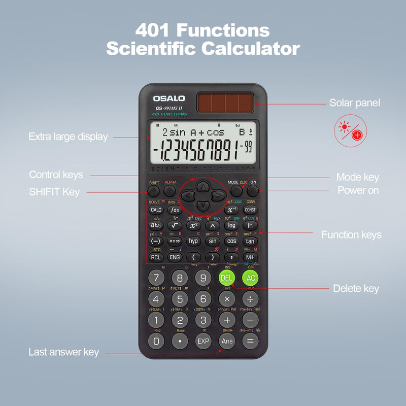 OSALO Scientific Calculator 401 Function Desktop Calculators Solar Battery
