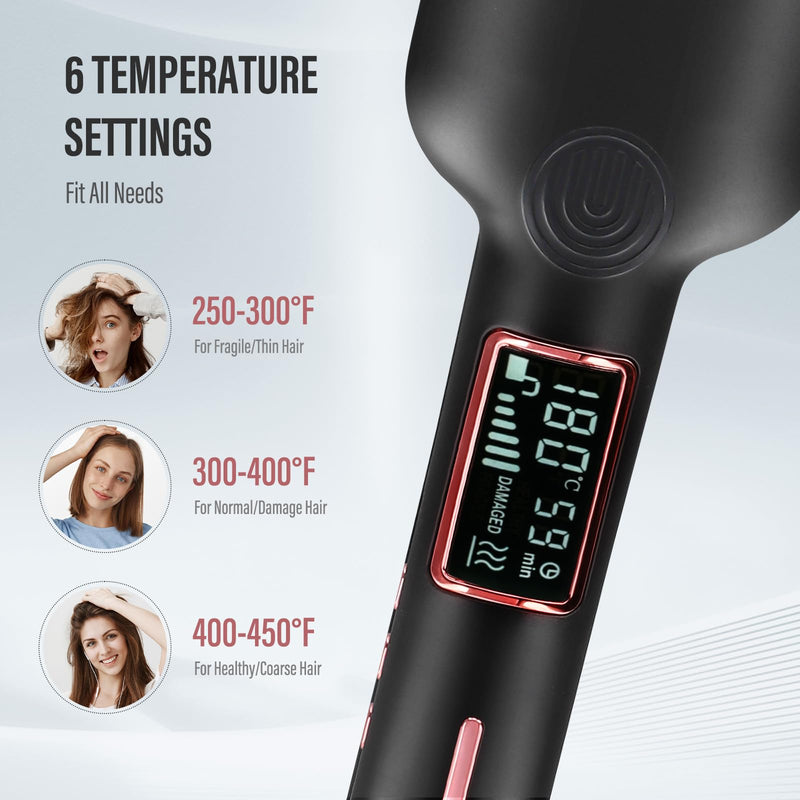 Extra Wide Plate Hair Straighteners, 5cm Wide Ceramic Coating Straighteners, 6 Temperature Settings Fast Heating, Digital Display, Automatic Power Off, Portable Small Hair Straighteners for Woman