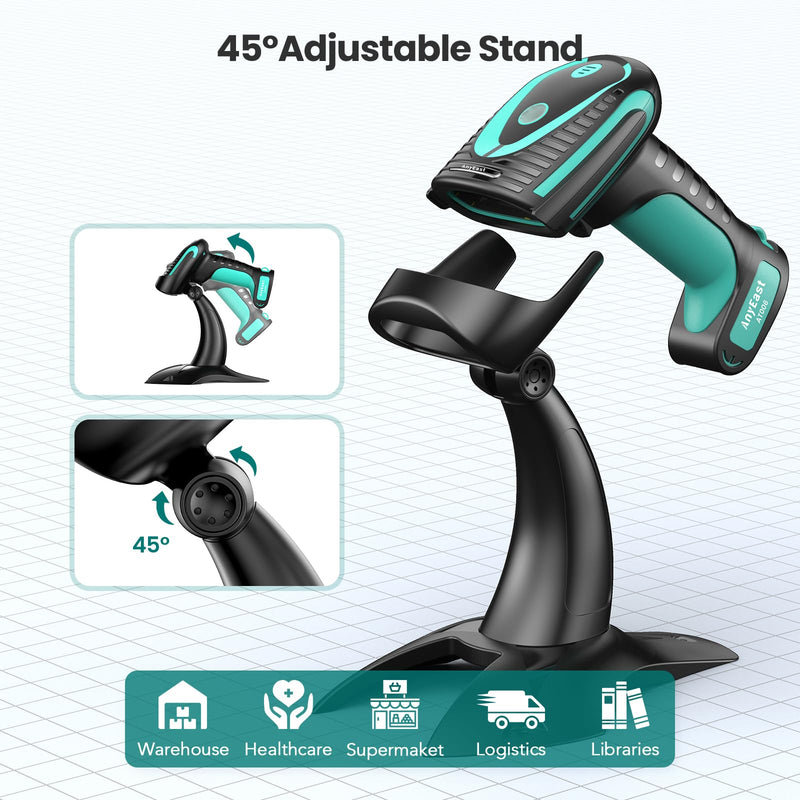 Wireless Barcode Scanner with Stand, Industrial 1D 2D QR Bluetooth Barcode Scanner with Drop Resistant Dustproof Waterproof,USB Bar Code Reader Scanner for Android, iOS, Windows Black
