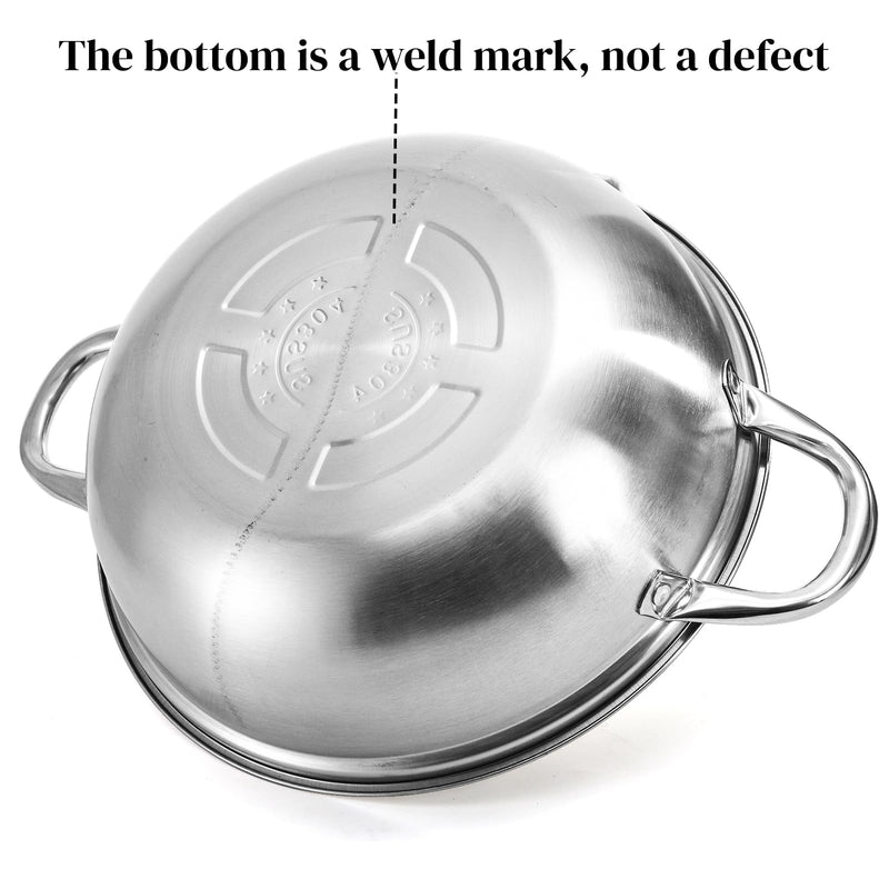Peohud 304 Stainless Steel Hotpot Pot with Divider, 12 Inches Double-flavor Shabu Shabu Pot with Ladle and Slotted Spoon, Dual Sided Soup Cookware for Induction Cooktop Gas Stove