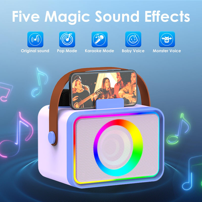 Karaoke Machine,Portable Bluetooth Speaker with 2 Wireless Microphone for Adults & Kids with LED Lights, Karaoke Microphone with PA System Supports USB/TF/AUX,Gift for Party (Purple Blue) Purple Blue