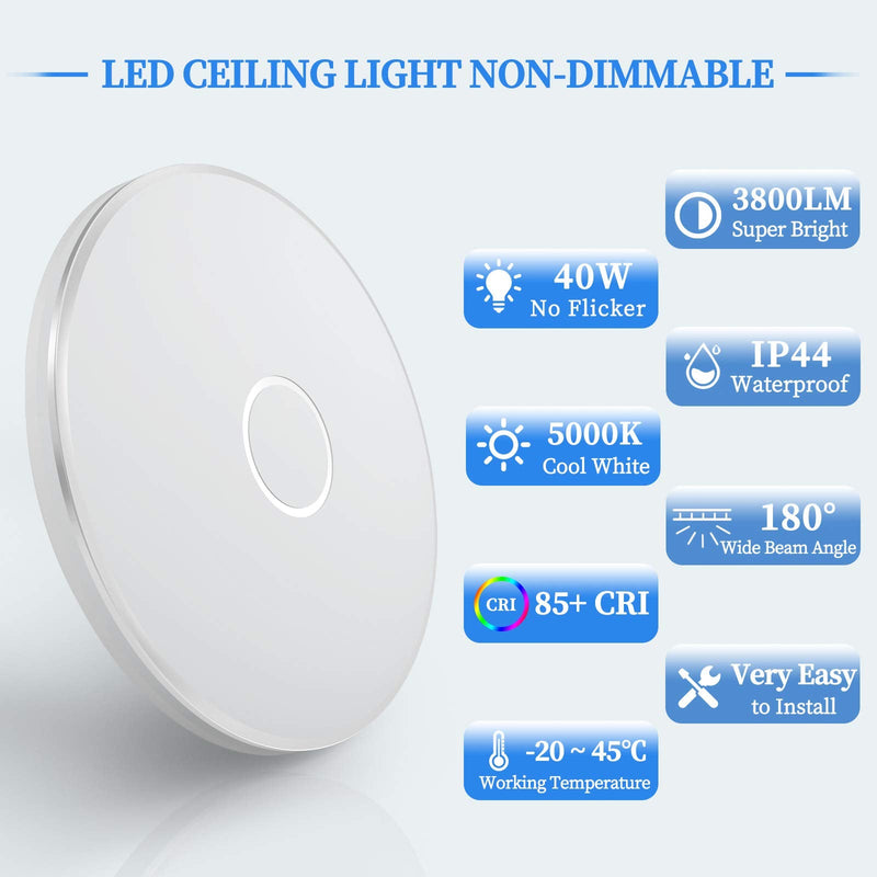 Airand LED Flush Mount Ceiling Light Fixture, 15 Inch LED Ceiling Lights 5000K 3800LM Water-Proof Round Modern Lamp for Bedroom Kitchen Dining Room Hallway Laundry Warehouse Daylight Lighting