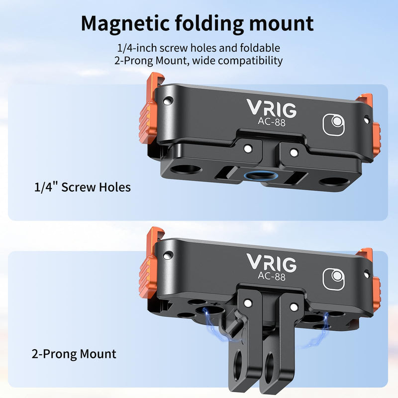 VRlG Magnetic Quick Release Adapter Mount for Insta360 GO Ultra with Charge | Aluminum Snap-On Magnetic Base with 1/4 Hole/ Foldable Connector for Tripods & Selfie Sticks, Vlogging Charging Mount