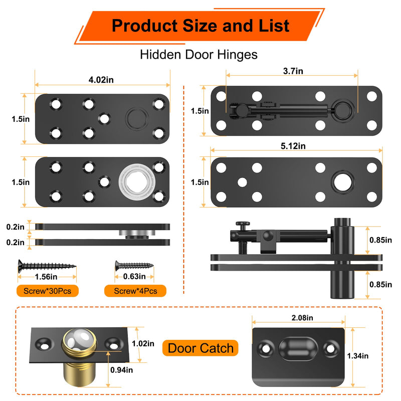 Hidden Door Hinge, 570LBS Load-Bearing Thickened Solid Alloy Steel, 360° Rotation Heavy Duty Pivot Hinge, Swinging Conceal Hinges for Secret Doors, Bookcase, Murphy & Shelf Doors 1 Set