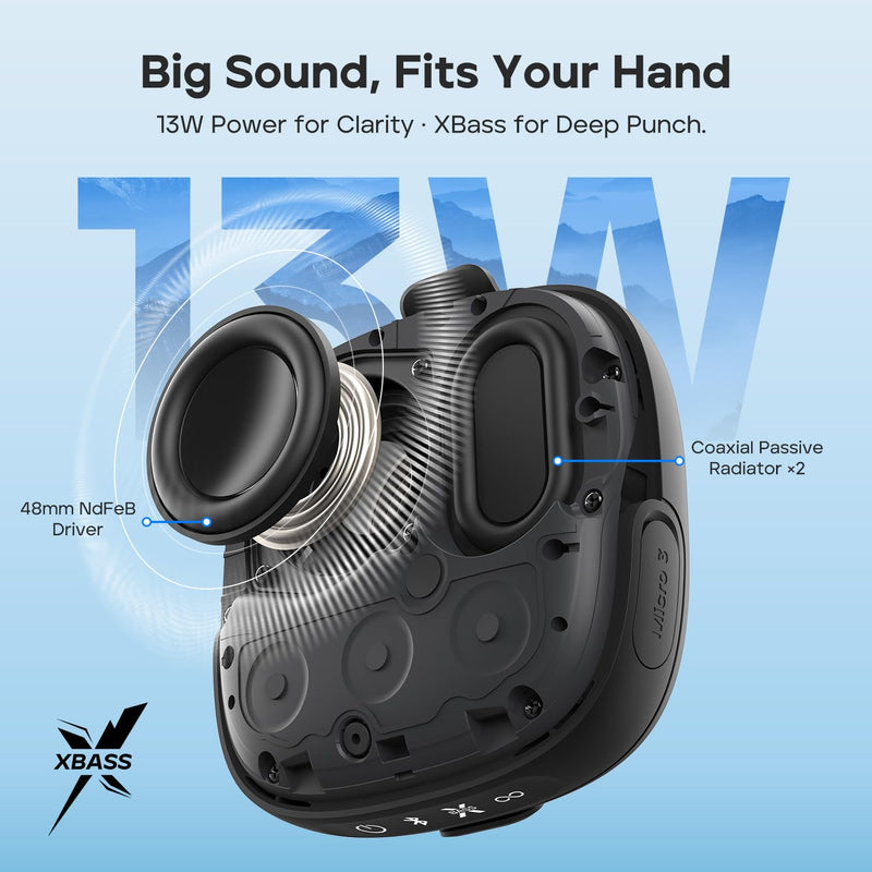 Tribit StormBox Micro 3 Portable Bluetooth Speaker, 13W, IP68 Waterproof | Bike Speaker, BT6.0, 24H Playtime, Magnetic & Strap, XBass, Custom EQ, Wireless, TWS Pairing, Outdoor, Home, Cycling, Black