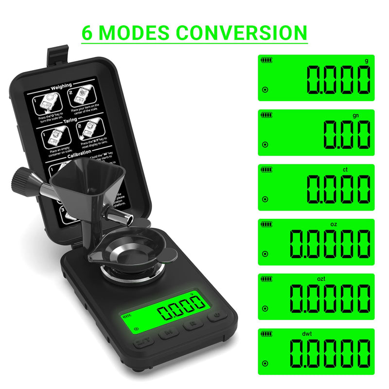 MAXUS Reloading Scale 50g/0.001g with Powder Trickler, Powder Scale with 3 Backlight Colors, Milligram Scale with Repeat Mode Matte Black