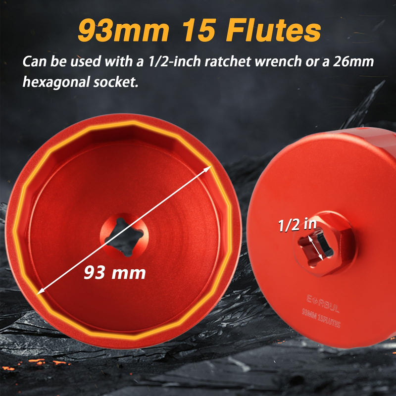  [AUSTRALIA] - CNC 93mm 15 Flutes Oil Filter Wrench Removal Tool to Change Oil Filter Compatible with Dodge Ram 2500 3500 6.7L 5.9L L6 Turbo Diesel with 05083285AA Oil Filter